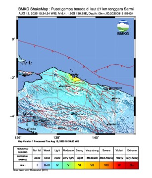 Gempa Sarmi Papua terkini. (BMKG)